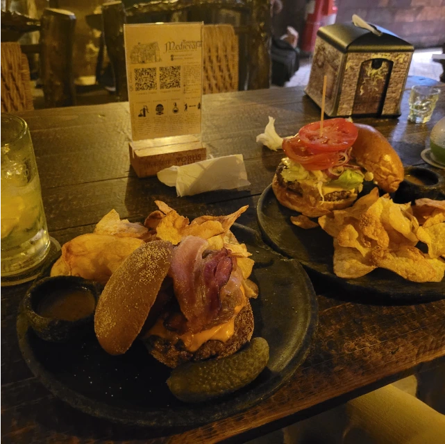 Burgers and drinks in Sao Paulo city.